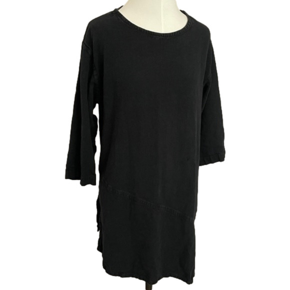 Kaliyana Artwear Black Linen Blend Asymmetric Hem Short Sleeve Tunic - S 🇨🇦 - Picture 2 of 8